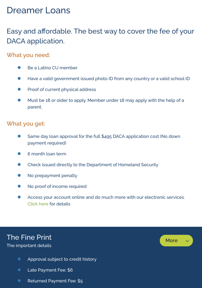 Dream loan program details from Latino Credit Union