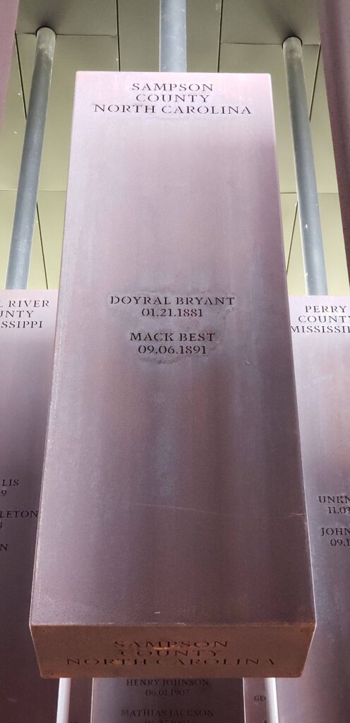 Sampson County Memorial of Lynchings from the National Memorial for Peace and Justice